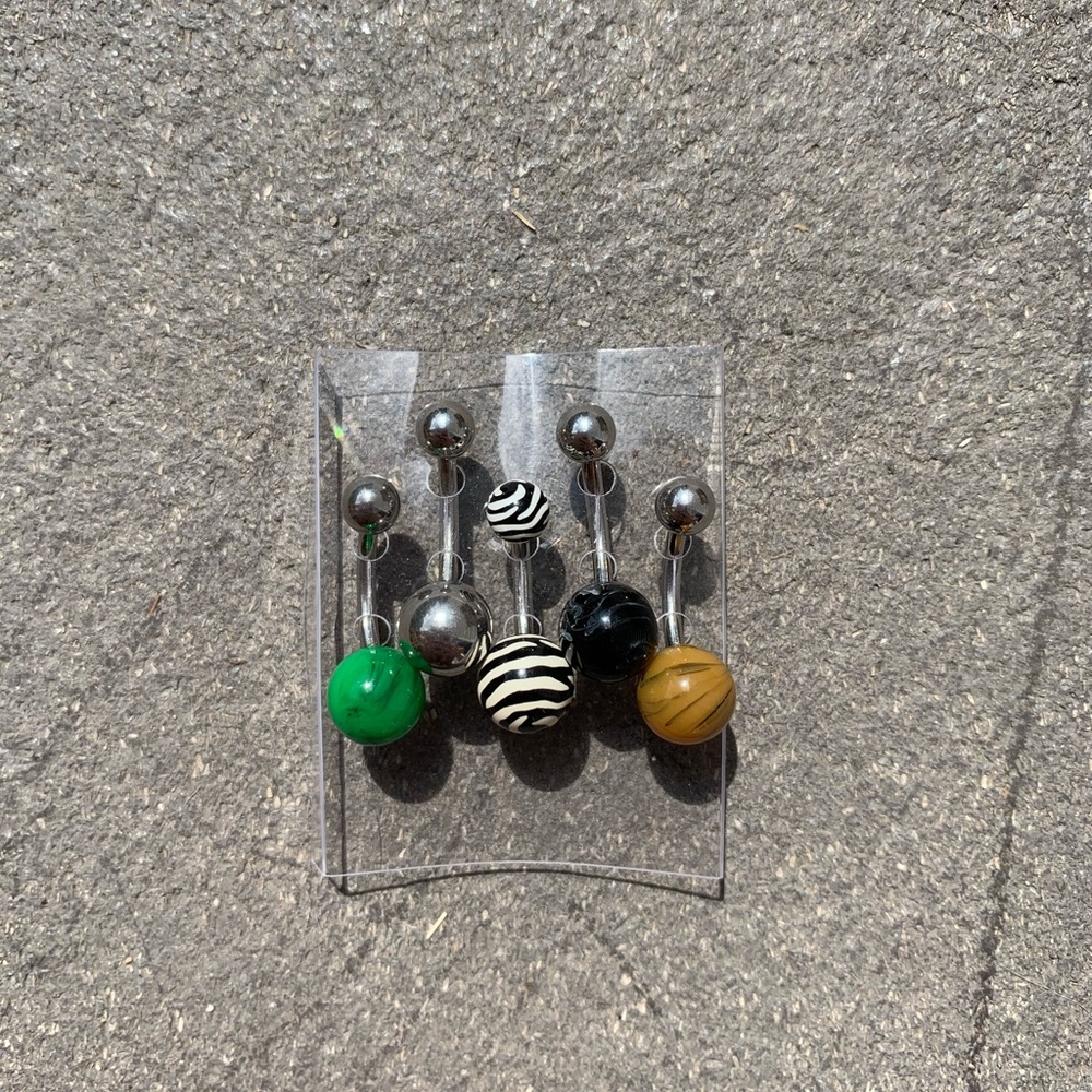 NWT: SET OF 5 BELLY BUTTON RINGS JEWELRY SILVER